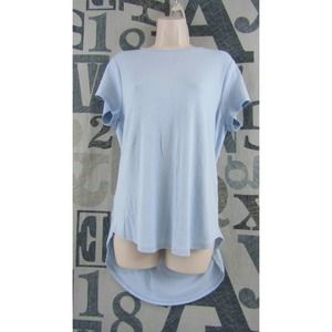 Andrea Jovine Aj Women Large Light Blue Shirttail Knit Top Lightweight Stretch